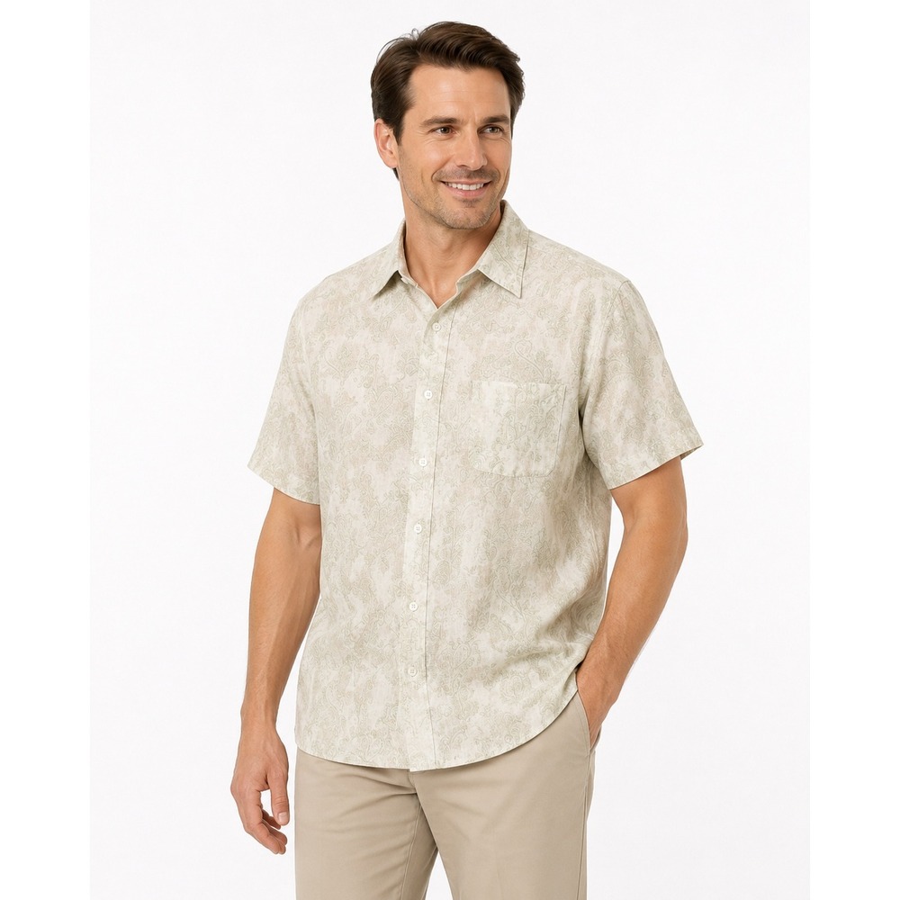Tasso Elba Men's Silk Linen Paisley Short Sleeve Shirt Size L Button Front